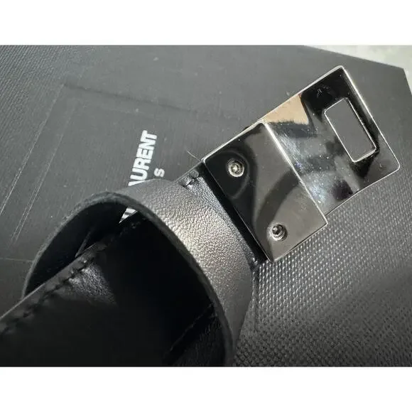 Auth Saint Laurent YSL Black Leather Stud Bracelet Small Sized Metal - Picture 12 of 16